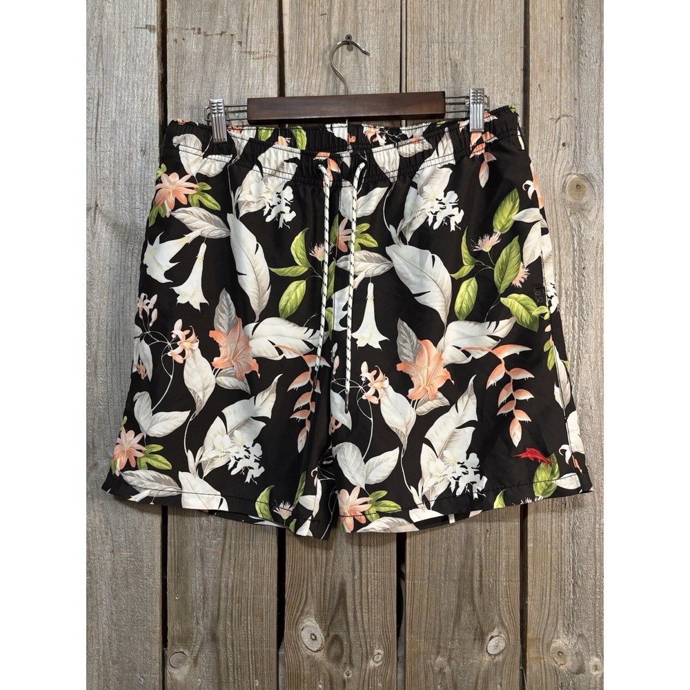 Tommy Bahama Relax Swim Trunks M Brown Tropical Floral 6.5 Board Shorts Pockets